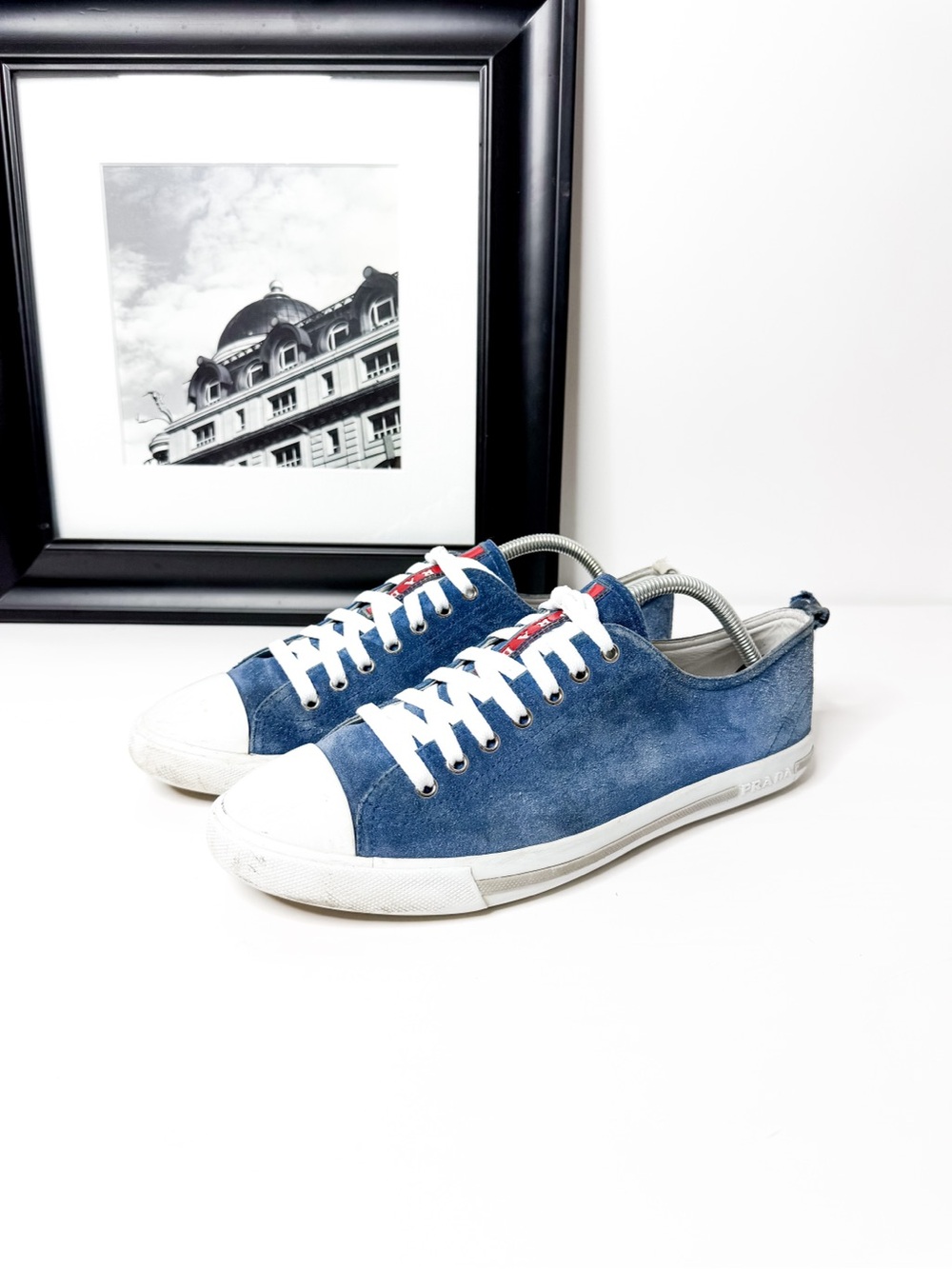 Prada Men's Casual Suede Low-Top Sneakers in Blue size 9.5